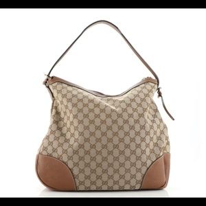 GUCCI Bree Hobo Large Canvas Bag with Leather details